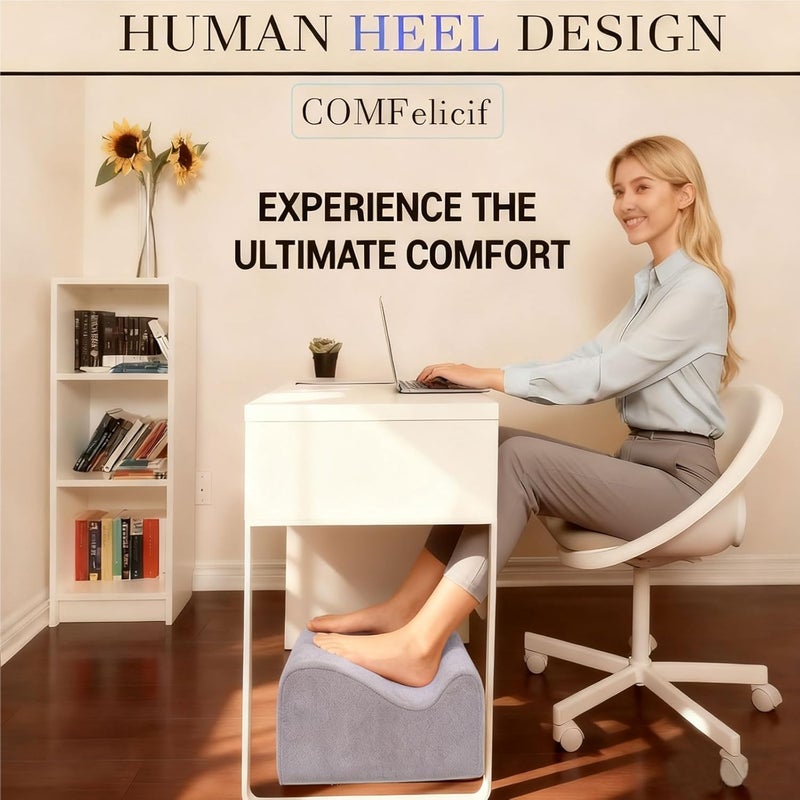 COMFelicify Foot Rest for Under Desk at Work, Ergonomic Under Desk Footrest with Washable Cover, Memory Foam Foot Stool for Office Chair & Gaming Chair, Back & Hip Pain Relief, Light Grey - Image 2